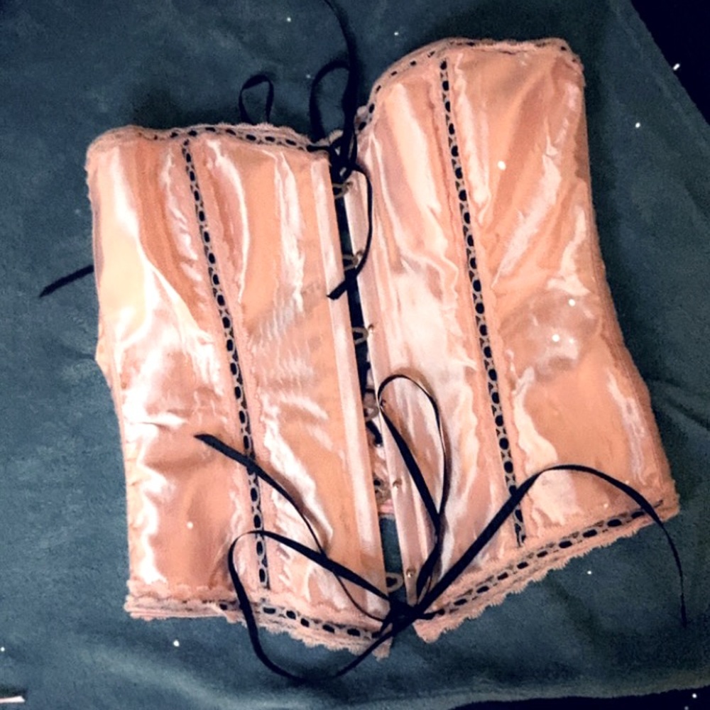 Beautiful Pink Corset with Black Lace Trim